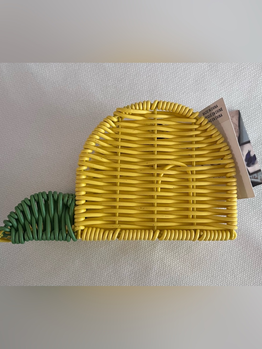 Yellow Rattan Lemon-Shaped Napkin Holder with Green Accent